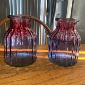 (2) 5.75” in Floral Garden Ombré Glass Vases - Magenta & Purple